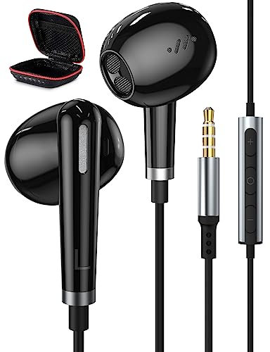 ACAGET Wired Earphones 3.5mm for Airplane School Student, In Ear Headphone Plug in for iPhone 6 Earbud Cord with Case for Samsung A15 A14 S9 S10 for PS5 for PS4 MP3 MP4 Laptop PC for Chromebook