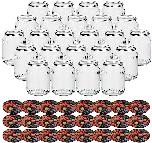 gouveo 24er Set Einmachgläser 720 ml Facette mit Schraub-Deckel Beeren - Große Vorratsgläser mit Drehverschluss TO82 - Leere Schraubgläser,Aufbewahrungsgläser für Marmelade, Selbstgemachtes