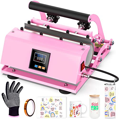 Findcolor - Pressa a caldo per bicchieri da 325 ml, 425 ml, 16 oz, 20 oz, 880 ml, 300 ml, stampa a sublimazione, stampa a caldo per tazze fai da te a sublimazione (rosa)