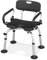 CASART Shower Chair, Height Adjustable Bath Stool with Removable Back and Arms, Non-Slip Bathroom Seat for Seniors, Elderly and Disabled (Black)