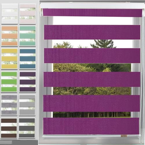 Thermorollo Verdunkelungsrollo 90 x 150 cm 100% Verdunkelung Sonnenschutz Fensterrollo Zebrarollo Seitenzugrollo mit Bohren Klemmfix für Fenster & Tür, Lila