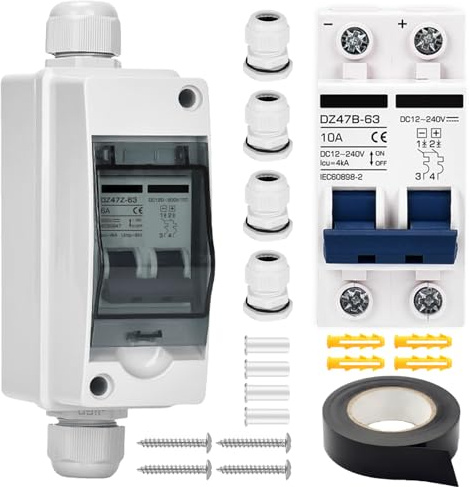 Vegena Disjoncteur PV - 40 A - IP65 - Système solaire - Disjoncteur CC - 2 pôles - DC 12 V-240 V - Avec boîtier étanche