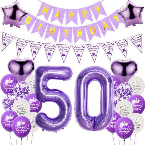 Luftballons 50. Geburtstag Dekoration Lila, 50. Geburtstag Dekoration Frau, Ballons Geburtstag 50 Zahl Lila, Frauen 50. Geburtstag Party Deko, Ballon 50. Geburtstag Frau lila, Deko 50. Ballon