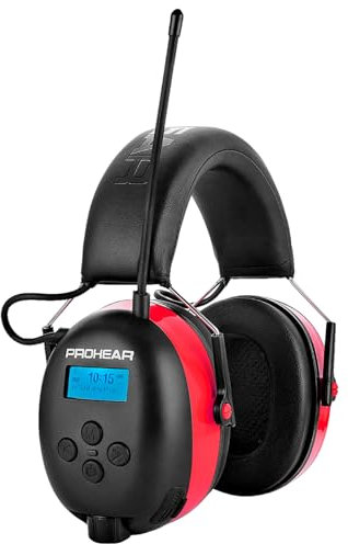 PROHEAR 033A (Upgraded) Gehörschutz mit Radio DAB +/Bluetooth/FM, Kopfhörer mit Radio mit Eingebautem Mikrofon und Lärmreduzierung, SNR 31dB mit für Mähen und Werkstatt, Holzfällerei - Rot