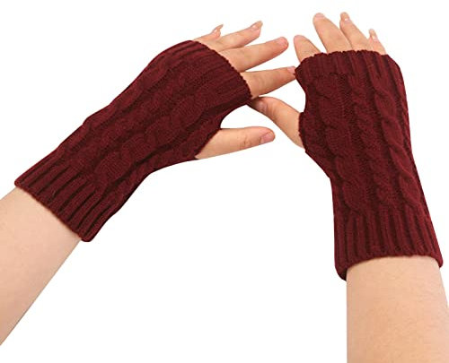 Didadihu Handschuhe Ohne Fingerkuppen, Schwarz Warmer Strickhandschuhe Unisex Fingerlos Wollhandschuhe Touchscreen Handstulpen Herren Gefütterte Gloves Pulswärmer Armstulpen Fingerlose