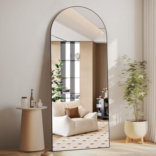 CASSILANDO Ganzkörperspiegel, 165X60cm gewölbter Bodenspiegel mit Ständer hängend oder lehnend an die Wand stehender Großer Schlafzimmer für Garderobe (Schwarz)