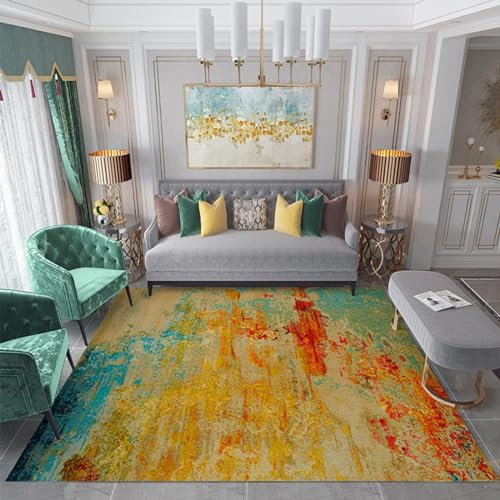 Rug-QJDDUP Kurzflor Teppich Quadratisch,Mehrfarbiges Rot-Orange-Gelb-Grün-Türkis-Blau-Abstraktes modernes Design,Multicoloured,200 x 200 cm, Wohnzimmer Schlafzimmer Küche Esszimmer