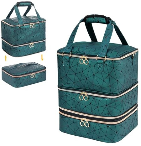 Uross Nagellack Organizer für 84 Nagellackflaschen und 1 LED-Nagellampe, Nagellack Aufbewahrung Tasche für Nageldesign Zubehör(Dunkelgrün)