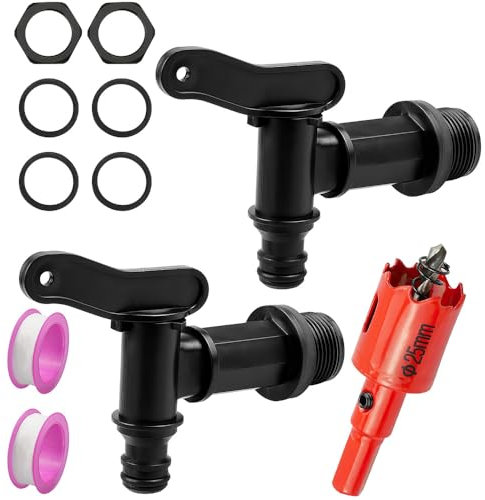 Hojalis Auslaufhahn für Regentonnen, 2 Stück Kunststoff Ersatz, IBC Auslaufhahn, Wasserhahn für Regentonne, Regenfass Auslaufhahn aus Kunststoff für Garten, Industrie und Haushalt