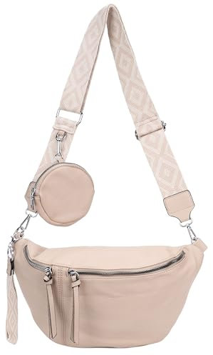 irisaa Umhängetasche Damen Crossbody Bag, 3 in 1 Schultertasche, Bauchtasche mit Reißverschluss und Verstellbarem breitem Gurt, Handtasche für Männer Frauen, DKB Farbe:Beige Separat
