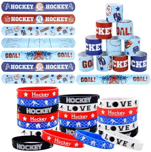 PIXHOTUL Lot de 40 bracelets en silicone pour fête de hockey, bracelets et bracelets jouets pour le jour du match, les fêtes d'anniversaire, les récompenses d'équipe et les cadeaux