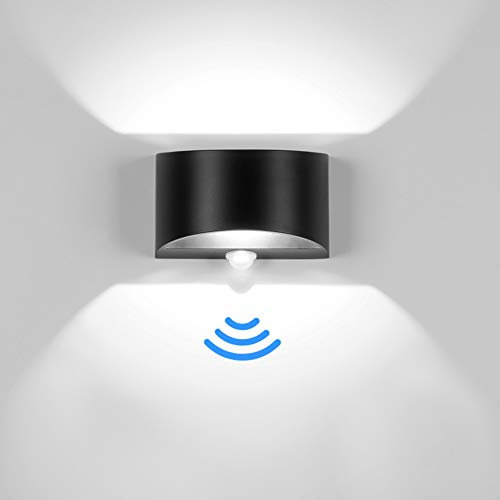 Audor Wandleuchte Bewegungsmelder Innen 7W Kaltweiss, LED Wandlampe Innen Up and Down Aluminium Innenleuchte, Nachtlicht Sensor für/Flur/Treppenhaus/Garage/Wohnzimmer