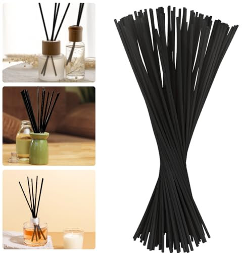 BUZIFU 100 Stück Raumduft Stäbchen 30cm x 3mm Duftstäbchen Nachfüllpack Reed Diffuser Sticks Rattanstäbchen Aroma Diffuser Stäbchen Ersatz Duft Stäbe für Ätherische Öle im Home Spa, (Schwarz)