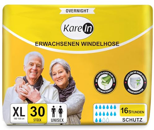 Inkontinenz Pants für Erwachsene, 30x Windelhosen Gr. XL (100-150 cm) | Overnight - Saugfähige Windelhosen für Männer und Damen - Diskreter Auslaufschutz und Elastischen Bündchen - Baumwolle