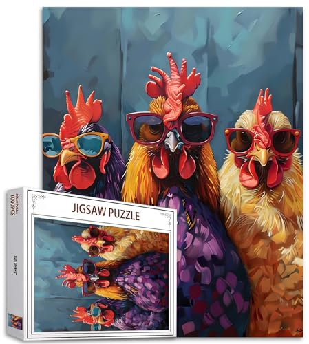 Roosters Jigsaw Puzzles for Adults 1000 Pieces Animals Tropical Flowers Artwork Jigsaw Puzzle 27 x 20 Inches Colorful DIY Puzzles for Home Decoration Family Puzzle Perfect for Game Nights