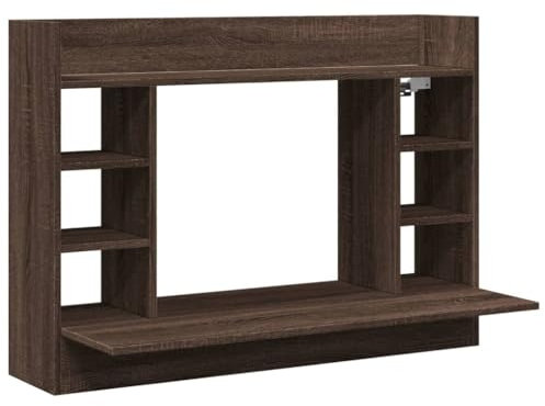vidaXL Wand Schreibtisch, Wandtisch mit Stauraum, Wandschreibtisch für Büro, Computertisch Bürotisch Wandregal, Modern, Braun Eichen-Optik Holzwerkstoff
