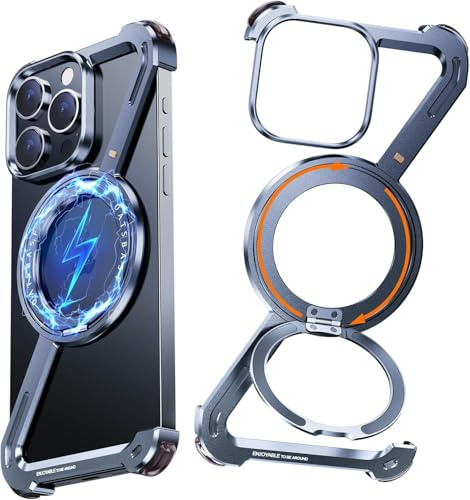NIFBANG Z Case for iPhone 15 Pro Phone Case,Frameless Metal with Stand,360°Rotating Magnetic Kickstand Ring Protective Cover,Slim Shockproof Minimalist Thin Cases for iPhone 15 Pro(Blue)