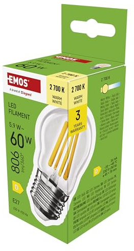 EMOS LED Lampe Edison MiniGlobe, 5,9W Ersatz für 60W Glühbirne, runde Vintage-Glühlampe mit E27 Sockel und Helligkeit 806 lm, Warmweiß 2700 K, 25000 h Lebensdauer, CRI > 80, 360° Abstrahlwinkel