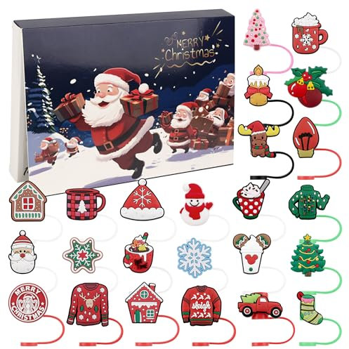 Calendrier de l'Avent 2024, Calendrier du compte à rebours de Noël 24 jours de surprises, Calendrier de l'Avent de Noël pour 40oz & 30oz Tumbler Couvercles de paille 10mm Cadeaux amusants, Cadeaux amu