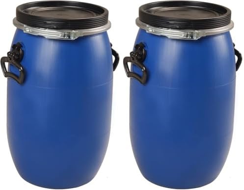 Lot de 2 fûts de 30L PEHD à ouverture totale pour produits chimiques et alimentaires