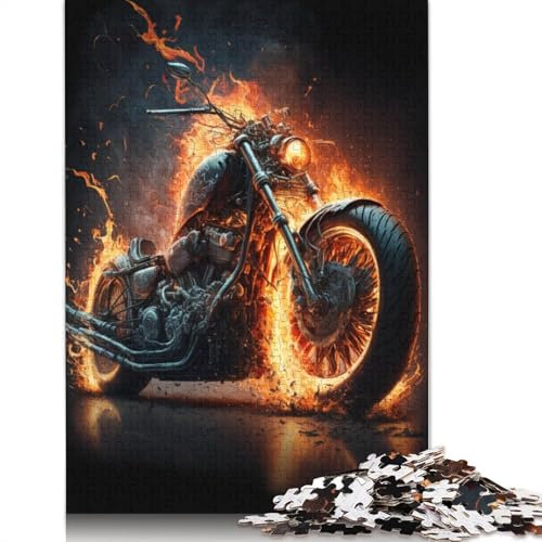 Puzzle 1000 Teile Motorräder mit Feuer Puzzle für Erwachsene Holzpuzzle Tolles Geschenk für Erwachsene 75x50cm