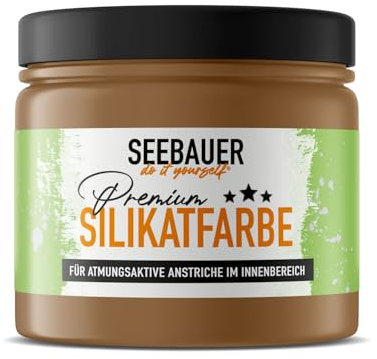 SEEBAUER diy Silikatfarbe Braun 300ml für Innen (No. 612 Beech Wood) Atmungsaktive Mineralfarbe für Allergiker - Abwaschbare Wandfarbe - Brauntöne hohe Deckkraft