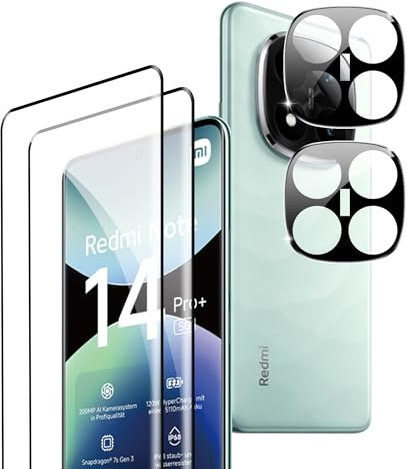 Rojeuinn [4 Pack Protector de Pantalla para Xiaomi Redmi Note 14 Pro Plus 5G,[2 Pack] Cristal Vidrio Templado y [2 Pack] Protector de Lente de Cámara,Anti-Arañazos-dureza 9H Cristal Templado