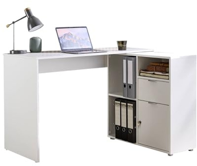 moebel-dich-auf Eckschreibtisch LUIZ Schreibtisch Winkelschreibtisch inkl. Regal spiegelverkehrt montierbar 110 cm breit (weiß)