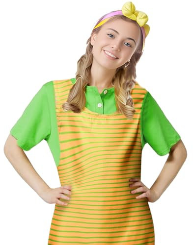 Angenster Damen Langstrumpf Kostüm Lustiges Set, Faschingskostüm für Erwachsene Damen mit T-Shirt Schürze und Strümpfe, Langstrumpf Kostüm Karneval Fasching Outfit (Damen, XL)