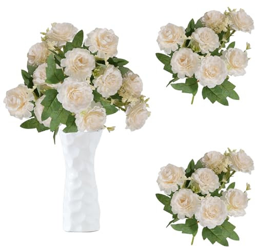astylishome Gefälschte Blumen Handwerk Künstliche Rosen Künstliche Weiße Rosen Seidenblumen Braut Hochzeit Blumenstrauß Realistische Blume für Haus Garten Party Arrangment Garten Dekoration 0816