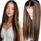 Weeybay Echthaar Perücke Bone Straight Human Hair Wig Glueless Wear and Go 4X1 Lace Closure PerüCken Damen with Baby Hair Bleached Knot Highlight Brown Color for Woman 28 Zoll