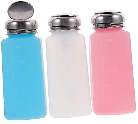 Healeved 3pcs Nail Remover Press Bottle Empty Press Pumping Nail Polish Remover Bottle for Gel Removal Rubbing Alcohol Storage Random Color