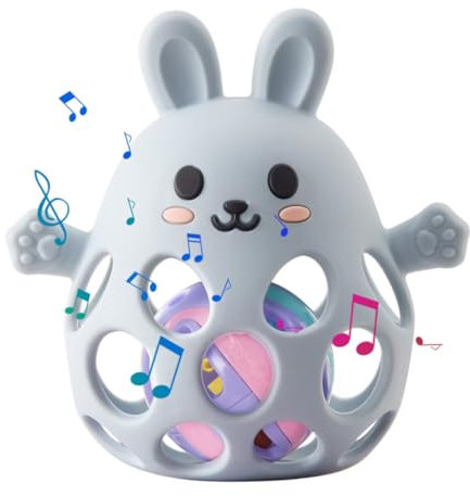 Arudyo Beißring Baby Beißspielzeug Zahnungshilfe aus Silikon Beißring Hase mit Glocke Zahnen Spielzeug & Greifring für Babys (Blau)