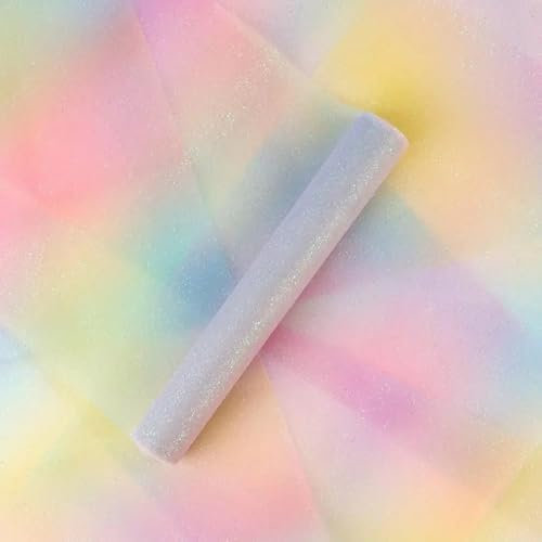 Tüllstoff Regenbogen Tischläufer 30cm x 9m, Organza Glitzer Tüllband, Mädchen Rainbow Tüllstoff Dekostoff Schultüte Deko für Geburtstage Hochzeit Party (Regenbogen)