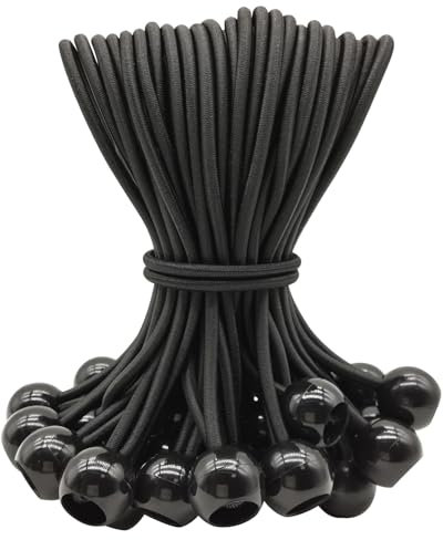 WMZOBH Bungee Cord with Balls 25 Piece, Tarpaulin Bungee Cords 6 Inch, Elastic Bungee Straps Short, Bungee Balls Small, Heavy Duty, Tie-Down, Adjustable Flag Bungees (Black)