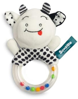 Sensillo - Rassel Baby, Kuscheltier Babyspielzeug mit Rassel - Motorikspielzeug für das spielerische Lernen - Plüschtier, Spielzeug für Babys & Kleinkinder ab Geburt - Kuh