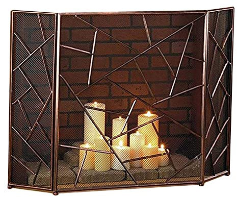 KOIAMVZW Kaminschutz mit Metallgeflecht, Feuerschutz/Ofenschutz für freistehende oder an der Wand befestigte Kamine – 3 Paneele Decoration