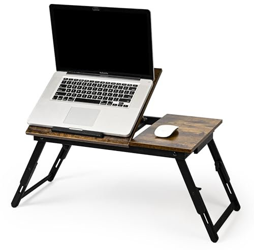 VASMIA Tavolino da Letto,Tavolo Pieghevole PC Portatile, Supporto con Altezza Regolabile ,Vassoio Letto per Colazione, Lavorare, Leggere, Scrivere, Guardare Film, Marrone Vintage