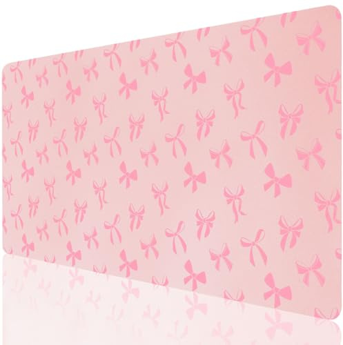 Cozynestcy Schreibtischunterlage mit niedlicher Kawaii-Schleife, 60 x 30 cm, trendiges rosa Schreibtischunterlage, PU-Leder, großes Mauspad, ästhetisches Design, Mauspad, rutschfeste Tischunterlage
