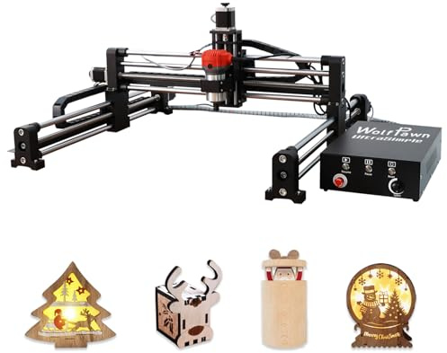 WolfPawn UltraSimple XL - Router CNC aggiornato per la lavorazione del legno, mandrino interamente in metallo, fresatrice a 3 assi Grbl Conrol per area di lavoro in alluminio e legno, 100,1 x 100,1 x