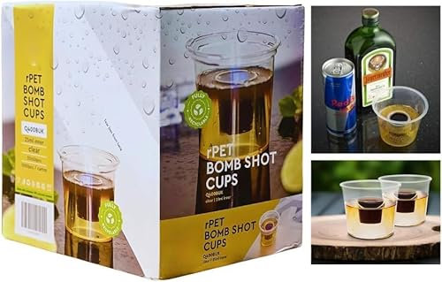 HOT BARGAINS 1000 Jager Bomb Shot Glasses - 25ml Shot with 100ml Chaser - Reusable RPET Clear Plastic Cups - CE Marked