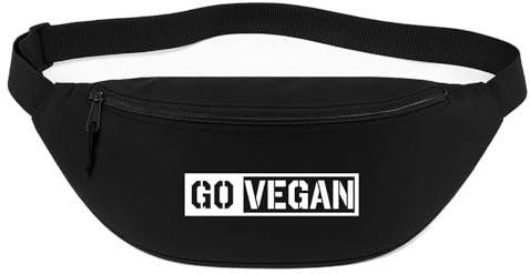 Huuraa Bauchtasche Go Vegan Modern Geschenk | 2,5 Liter Hüfttasche Schwarz für Freizeit, Fitness Black Unisex Gürteltasche Polyester Crossbody Bag Geschenkidee Handytasche