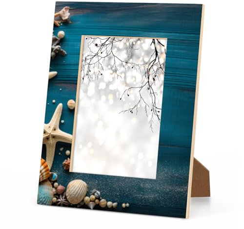 Foerrkelg Seestern-Bilderrahmen mit Muscheln, 10 x 15 cm, Strandmotiv, 10 x 15 cm, horizontaler und vertikaler Rahmen, Holz-Bilderrahmen für Desktop- oder Wanddekoration