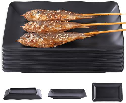 GOEDCH Piatti da portata rettangolari: 6 pezzi, nero opaco, antipasti, rettangolari, 20 x 12 cm, set di posate da BBQ, nero, per carne, sushi, snack, insalate, dessert