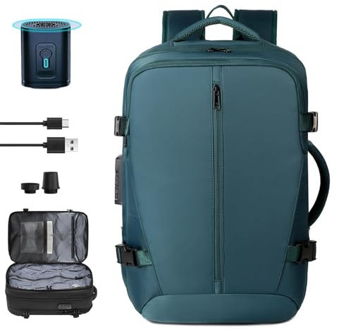 TUCVZVO Vakuum Rucksack Handgepäck Airbag Rucksack mit Vakuumpumpe – Wasserabweisender Erweiterbarer Großvolumen Anti Diebstahl Airbag Vacuum Backpack für Reisen (Blue)