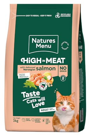 Natures Menu High in Meat - No Grain Dry Food for Adult Cats with Norwegian Salmon - 3kg