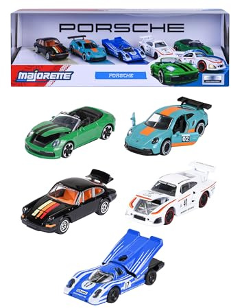Majorette - Porsche 5 Pièces Giftpack - 2 Modèles Exclusifs - Véhicules à Roues Libres - Reproduction Originale à l'Echelle 1/64ème - Fonctions de Jeu - A Partir de 3 Ans