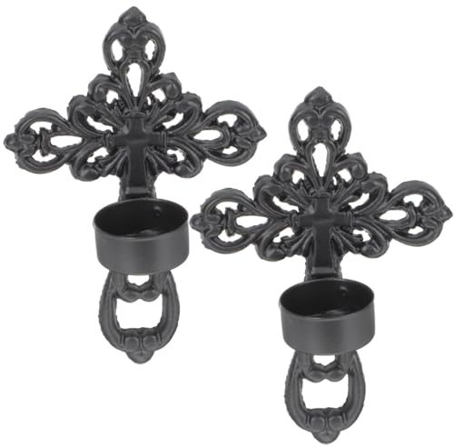 JECOMPRIS Cross Wall Sconce Candle Holder Wall Mounted Iron Candle Holder for Tea Lights 2 pcs Set with Nails Gothic Decor for Living Room Dining Room Study Wedding