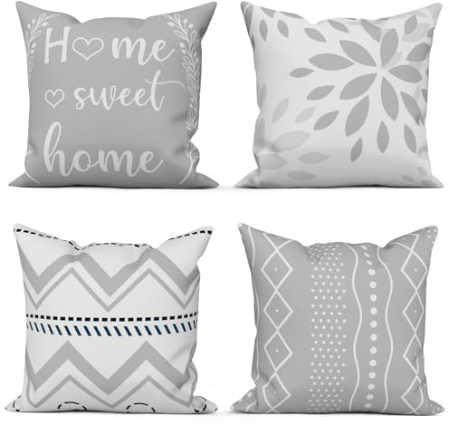 ASDCXZ Grau Kissenbezug 40x40 cm 4er Set, Modern Grau Weiß Geometrie Muster Quadratisch Sofa Dekokissen Kissenbezüge Kissenhülle Waschbar Polyester Flachs Textil Outdoor Kopfkissenbezug Kissen Bezug