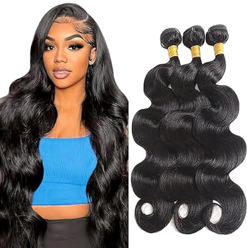 Tuheerst 30 32 34 Inch 1B Natural Black Bundles Human Hair Double Weft Body Wave menschliches Haar Extensions Unprocessed Tissage Brazilian Virgin Human Hair Total 3 Bundles Total 150g